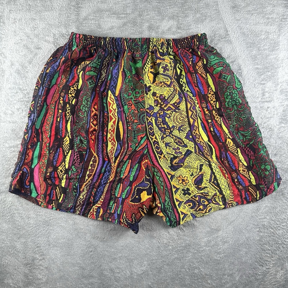 Rare Authentic Coogi Australia 100% Silk Shorts L Multicolor Abstract 90s Hiphop - Picture 2 of 9